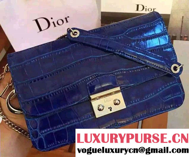 Miss Dior Croco Pattern Leather Promenade Pouch Bag Blue 2015