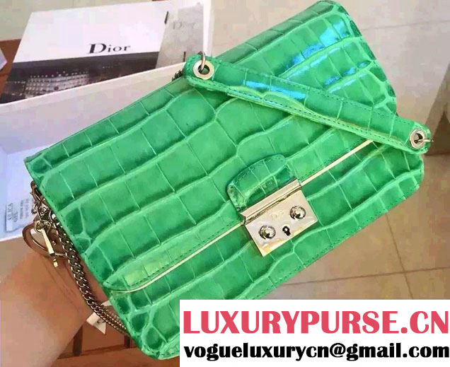 Miss Dior Croco Pattern Leather Promenade Pouch Bag Green 2015