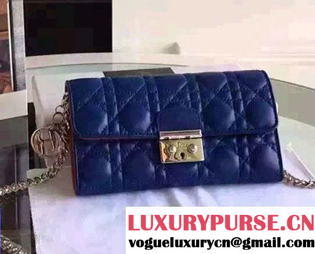 Miss Dior Lambskin Leather Rendez-Vous Chain Wallet Blue 2016