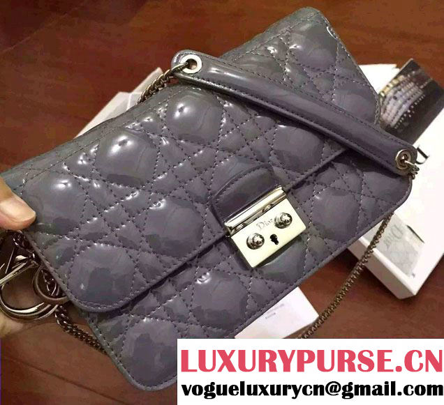 Miss Dior Patent Leather Promenade Pouch Bag Gray