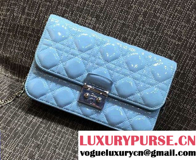 Miss Dior Patent Leather Promenade Pouch Bag Sky Blue