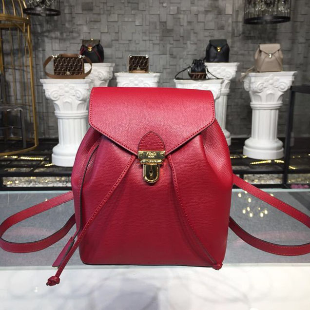 Fendi F Logo Backpack Bag Calfskin Leather 26cm Pre-Fall 2018 Collection Red