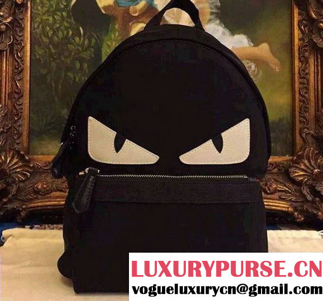 Fendi Monster Backpack Bag Black with White Eyes 2015