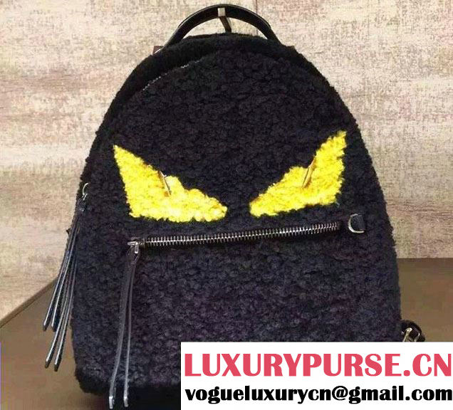 Fendi Shearling Fur Monster Mini Backpack Bag Black 2015