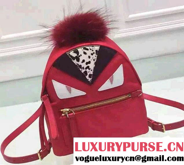 Fendi Soft Leather Mohawk Monster Mini Backpack Bag Red 2016