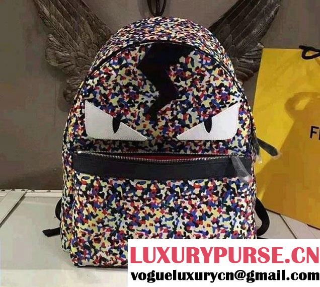 Fendi Multicolor Bag Bugs Granite Print Nylon Backpack Large Bag 2016