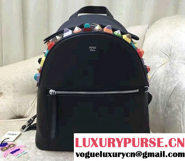 Fendi Calfskin Multicolored Rainbow Studs Backpack Bag Black 2017