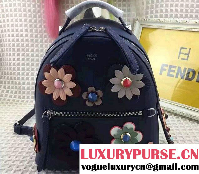 Fendi Flowerland Mini Zaino Backpack Bag Dark Blue Spring 2017