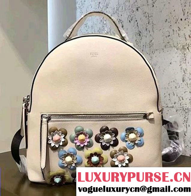 Fendi 3D Nappa Flowers PetalsWith Studs Leather Mini Backpack Milky 2017