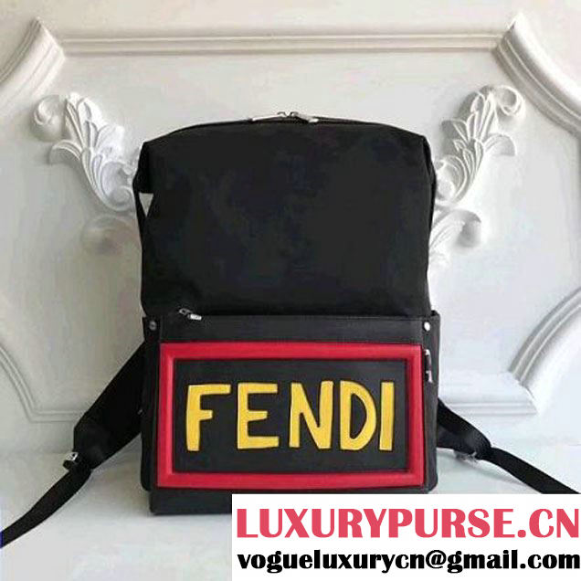 Fendi Nylon and Leather Backpack With "Fendi" Inlay Black 2017 (CL-7110808 )