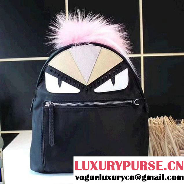 Fendi Fabric/Leather Bag Bugs Backpack Bag With Pink Fur Black 2018 (BNK-8010330 )