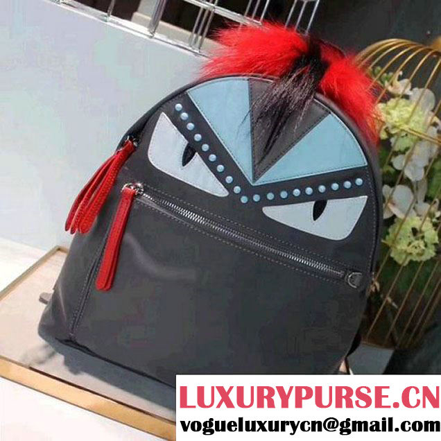 Fendi Fabric/Leather Bag Bugs Backpack Bag With Red Fur Black 2018 (BNK-8010329 )