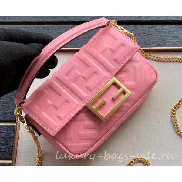 Fendi All-Over FF Motif Leather Mini Baguette Bag Pink 2019