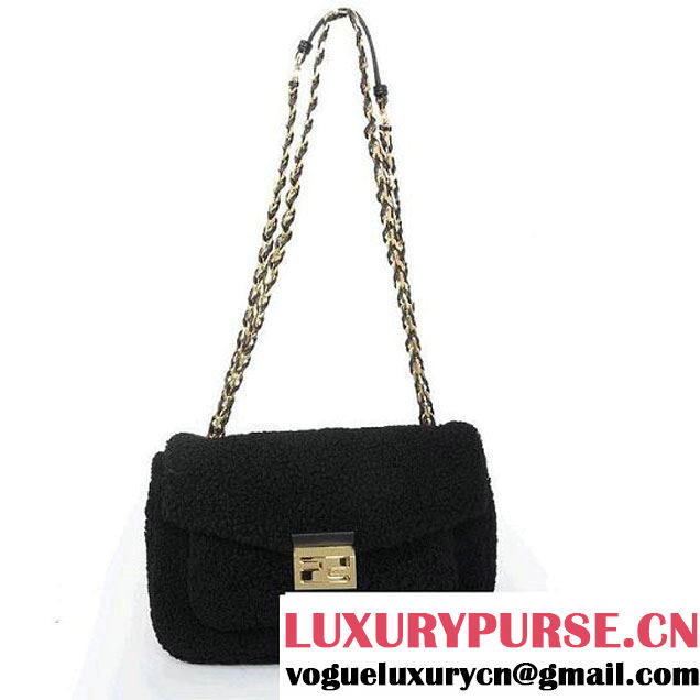 Fendi Shearling Be Baguette Bag Black