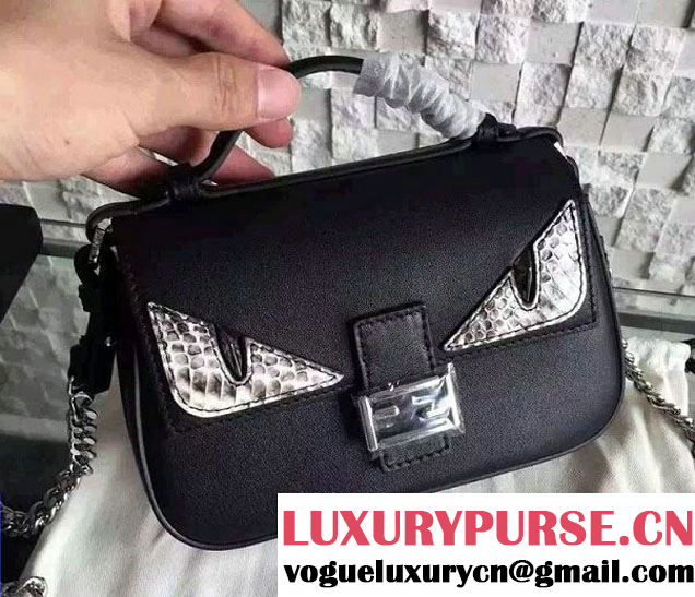 Fendi Monster Eyes Double Micro Baguette Bag Black 2016