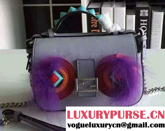 Fendi Studs and Fur Double Micro Baguette Bag Baby Blue/Purple 2016