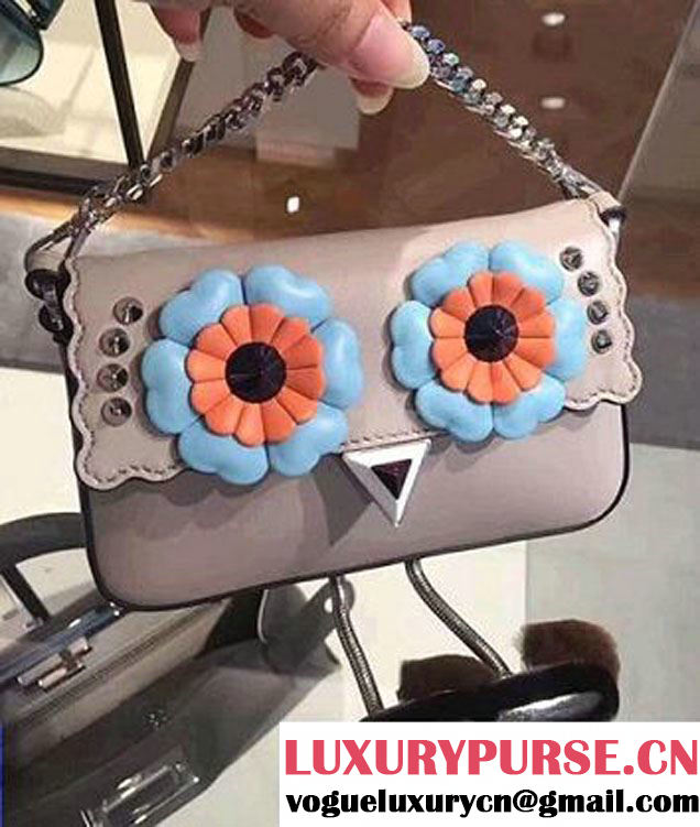 Fendi Turquoise Leather Legs With Shoes Flower Applique Micro Baguette Mini Bag Grey 2017