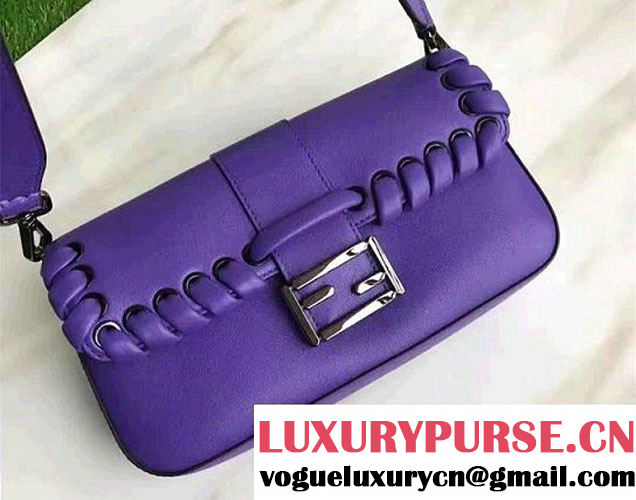 Fendi Baguette Cocoa Calfskin Leather With Weave Edge Shoulder Bag Purple 2017