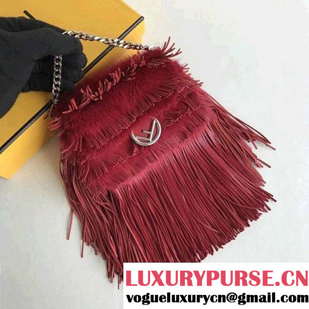 Fendi Fringed Leather/Mink Micro Baguette Bag Red F/W 2017 (CL-7010304 )