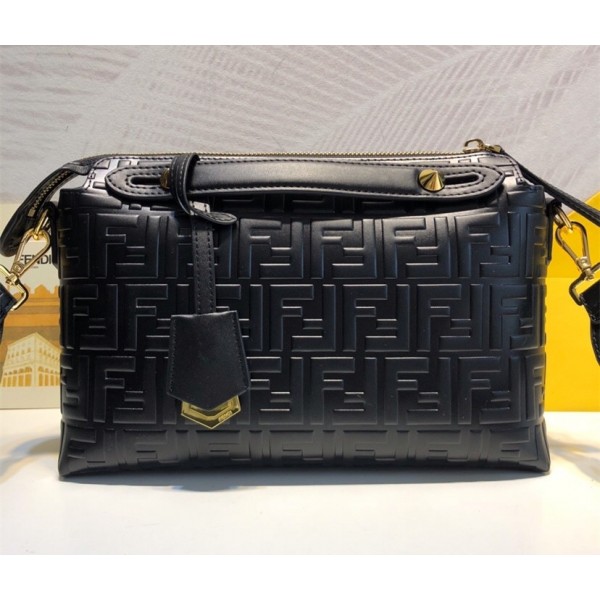 Fendi By The Way Boston Bag in Raised FF Leather Black 2018