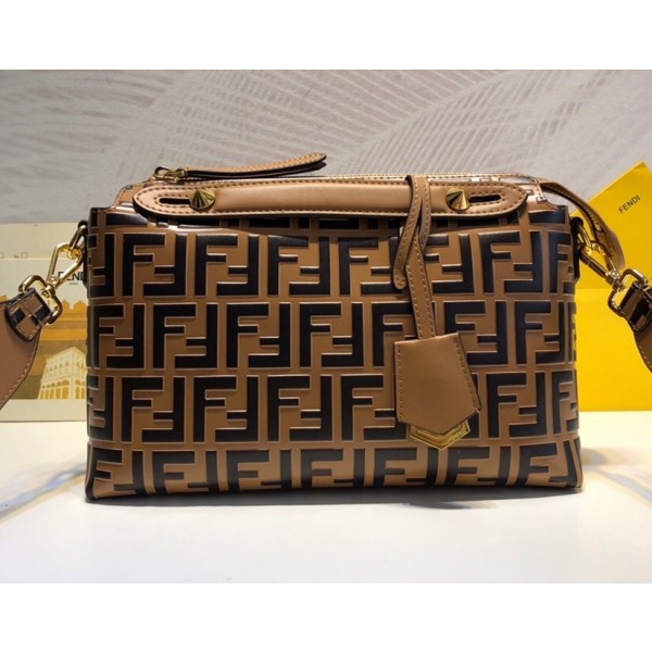 Fendi By The Way Boston Bag in Raised FF Leather Tan 2018