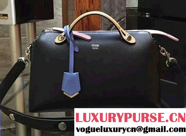 Fendi Tricolor By The Way Boston Small Bag Black/Camel/Sky Blue 2016