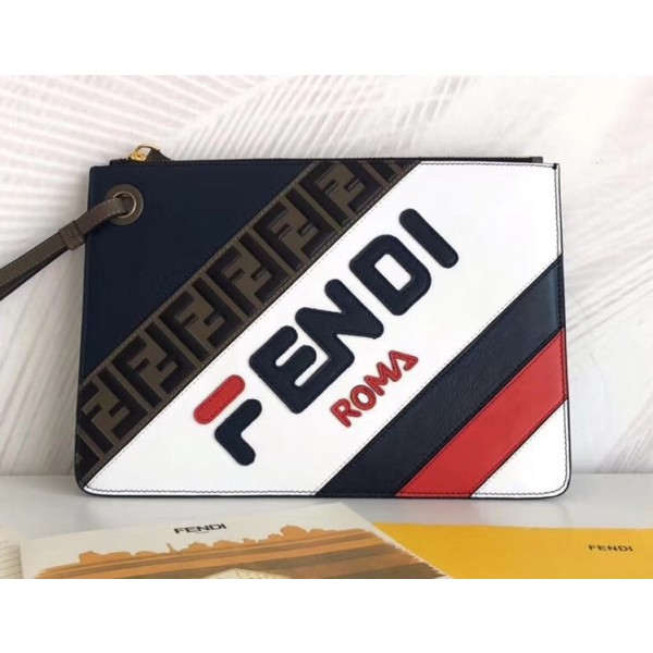 Fendi Mania Medium Slim Triplette Clutch with Zip Multicolor/White 2018