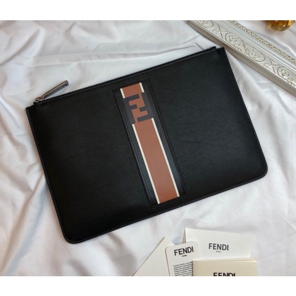 Fendi Men's Web Slim Clutch Black/Brown 2018