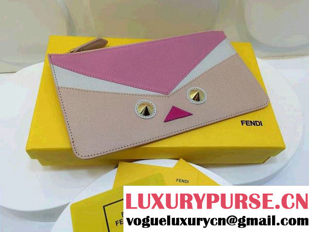 Fendi Bird Eyes Saffiano Leather Zip Pouch Pink 2014