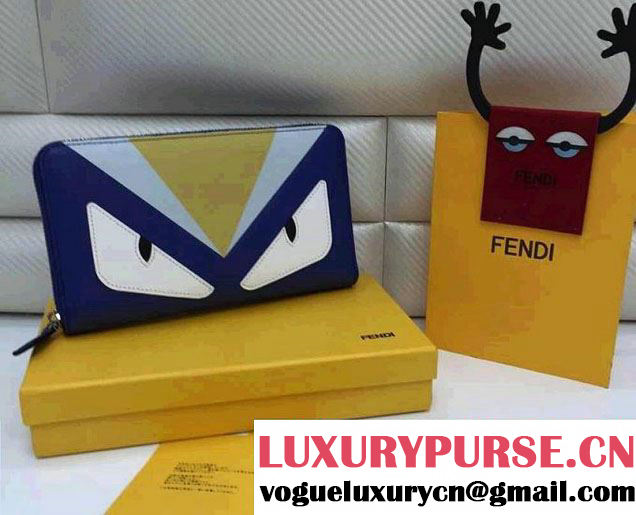 Fendi Bag Bug Monster Eyes Saffiano Zip-Around Wallet Blue/Yellow 2014