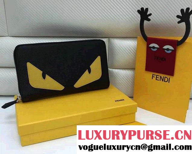 Fendi Bag Bug Monster Eyes Black/Yellow Saffiano Zip-Around Wallet 2014