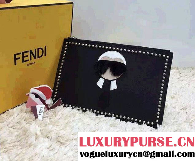 Fendi Black Studded Karlito Clutch Bag 2015