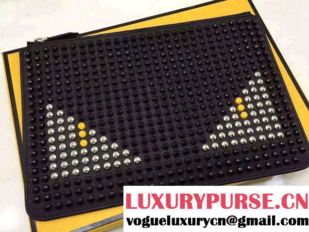 Fendi Studs Bag Bugs Men's Clutch Pouch Bag Yellow 2015