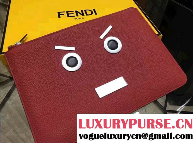 Fendi Roman Leather Faces Slim Clutch Pouch Bag Red 2016