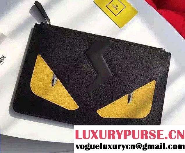 Fendi Monster Eyes Bag Bugs Clutch Zip Pouch Bag Lightning Black/Yellow 2016