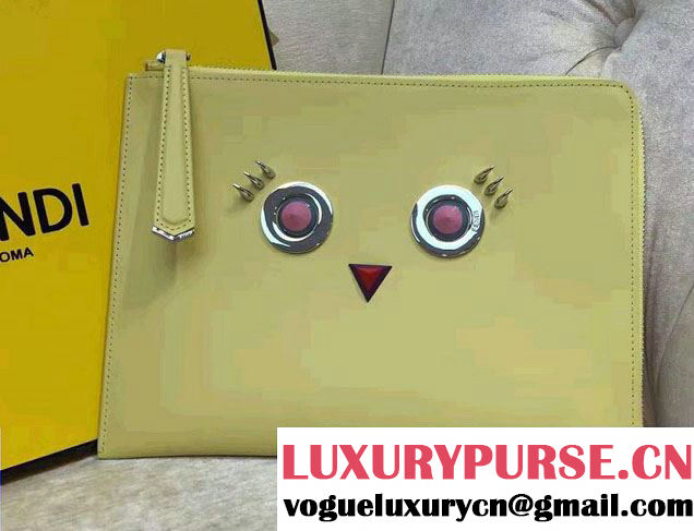 Fendi Multicolored Metal and Square Eyes Clutch Zip Pouch Bag Yellow 2017