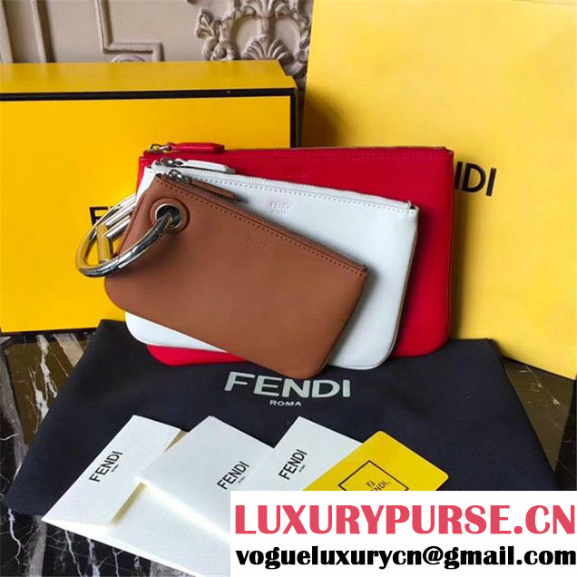 Fendi Triplette Coin Pouch Bag 24cm 20cm 17cm Calfskin Leather Fall Winter 2017 Bag Collection Tan White Red