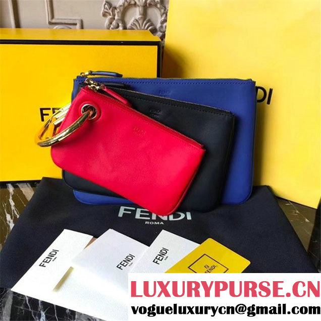 Fendi Triplette Coin Pouch Bag 24cm 20cm 17cm Calfskin Leather Fall Winter 2017 Bag Collection Blue Black Red