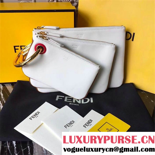 Fendi Triplette Coin Pouch Bag 24cm 20cm 17cm Calfskin Leather Fall Winter 2017 Bag Collection White