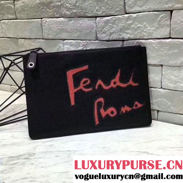 Fendi Grained Leather With Print Pouch Black "Fendi Roma"2018 (WY-7110822 )