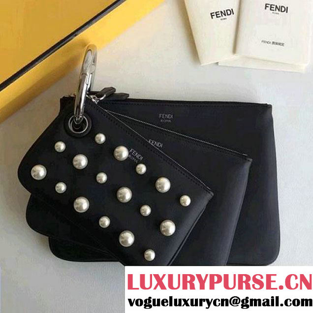 Fendi Pearls Leather Triplette Pouch Bag Black F/W 2017 (CL-8010403 )