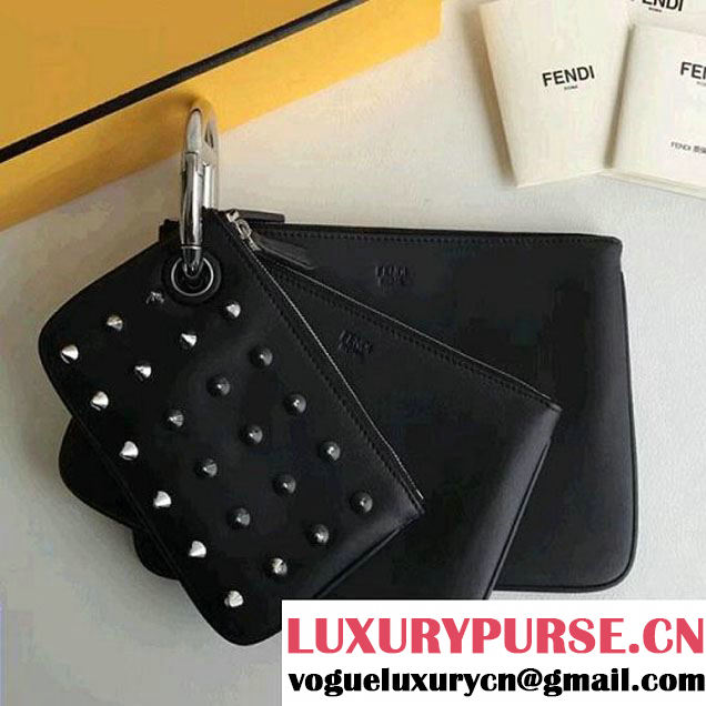 Fendi Studs Leather Triplette Pouch Bag Black F/W 2017 (CL-8010401 )