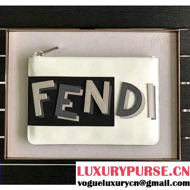 Fendi Multicolor Leather Pouch With FENDI Inlays White 2018 (CL-8010516 )