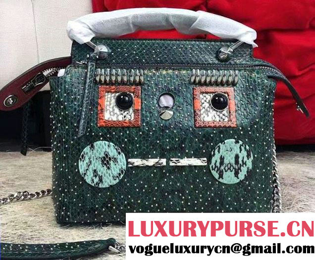 Fendi Python All Studded Eyes Dotcom Small Bag Green 2017