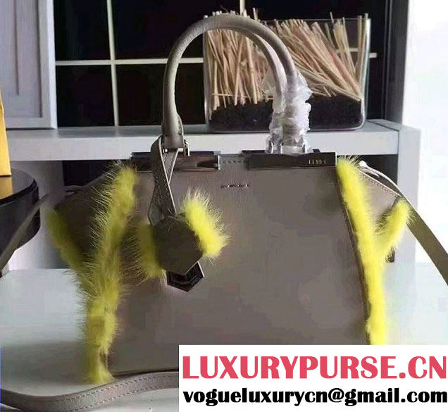 Fendi Soft Calfskin and Fur 3jours Shopper Bag Gray/Yellow 2016