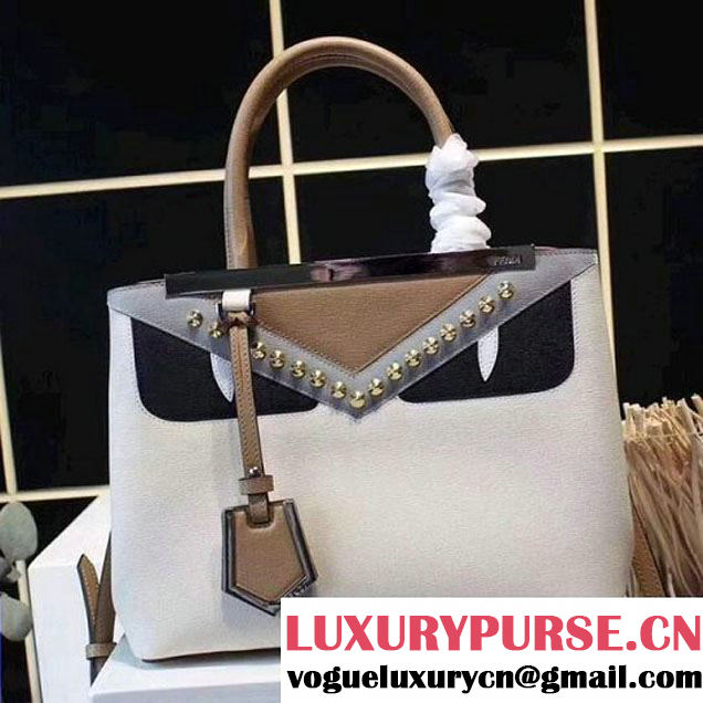 Fendi Calfskin 2Jours Bag With Studs and Moster Eyes White/Brown (BNK-7010309 )