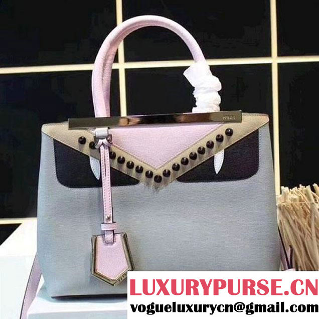 Fendi Calfskin 2Jours Bag With Studs and Moster Eyes Grey/Pink (BNK-7010308 )