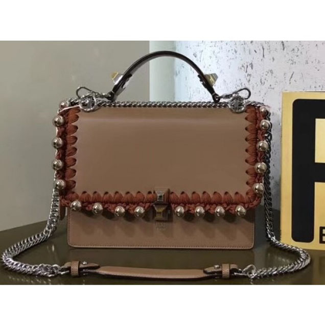 Fendi Kan I Medium Bag Crochet Work in Japanese Ribbon and Galvanised Pearls Khaki 2018