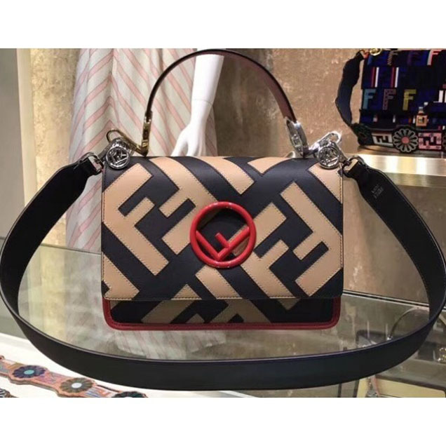 Fendi Kan I Medium F Logo Bag FF Pattern Black/Apricot 2018