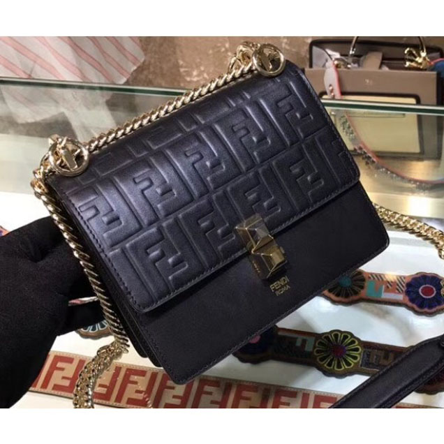 Fendi Mini Kan I Bag Raised Macro FF Motif Black 2018